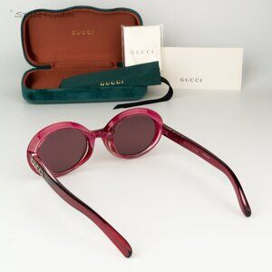 NEW Gucci GG1722SA 004 Transparent Red Burgundy Violet Unisex Oval Sunglasses